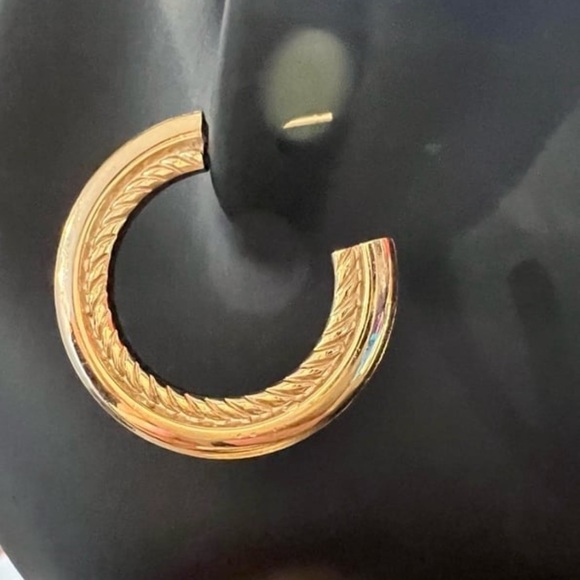 Vintage Gold post hoops with high shine and braided texture statement earrings - Picture 8 of 10